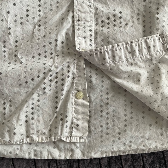 White Short Sleeve Button Down Shirt with Grey Pattern - Picture 3 of 4